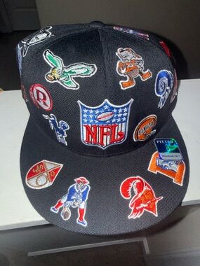 Reebok Black NFL Patch Logo Adjustable Fitted Hat with Red, Blue, Green Accents
